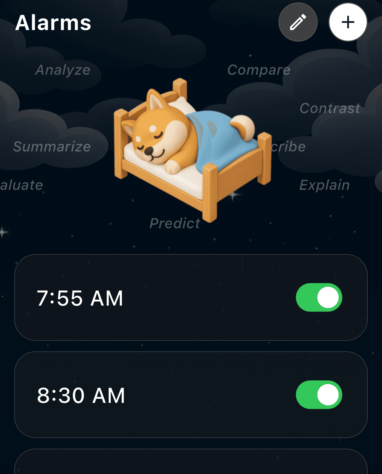 Flashcards Alarm — alarm list